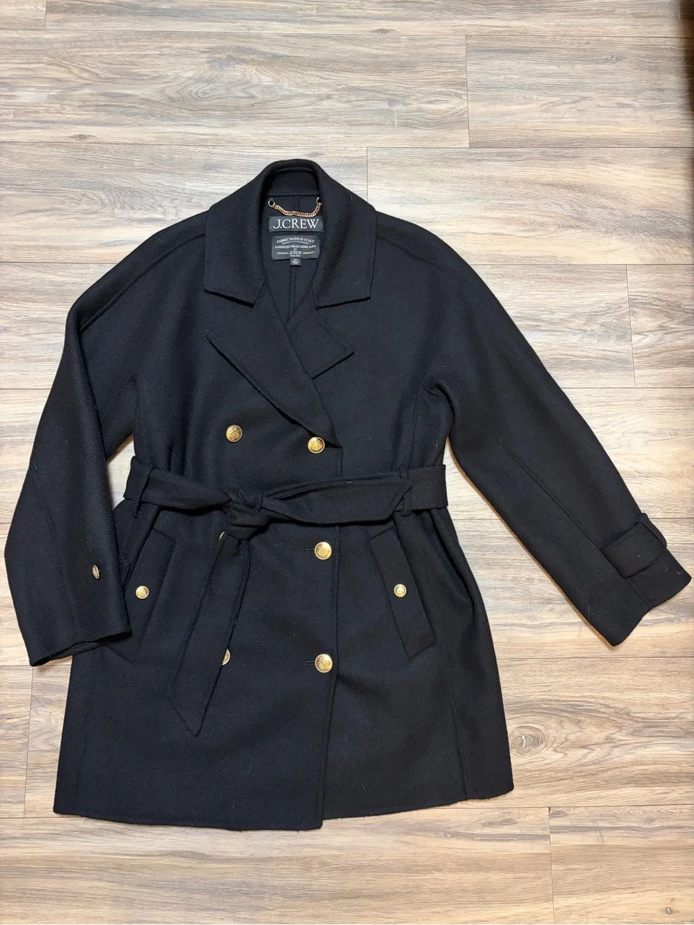 J.Crew Double Faced Wool Trench Coat Black XS CD100 NWOT $368